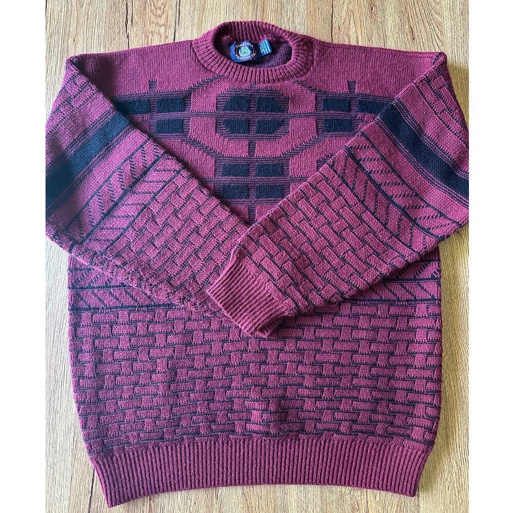 Aspetuck Trading Co Vtg Red Patterned Chunky Cosby Sweater Size Small